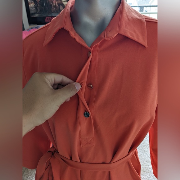NY&C Woman Size S Orange Dress Side Pockets, Belted Knee Length Unique - Picture 2 of 5